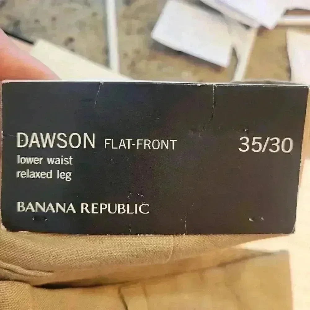 Banana Republic Men's Tan Linen/Cotton Dawson Flat Front Relaxed Leg Lower Waist